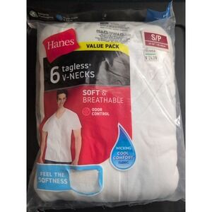 NWT Hanes Men's Moisture-Wicking Cotton V-Neck Undershirt 6 PackSize Small 34-36